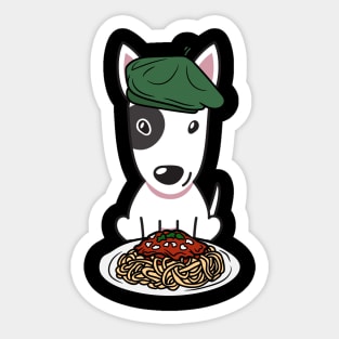 Dog eating Spaghetti - bull terrier Sticker